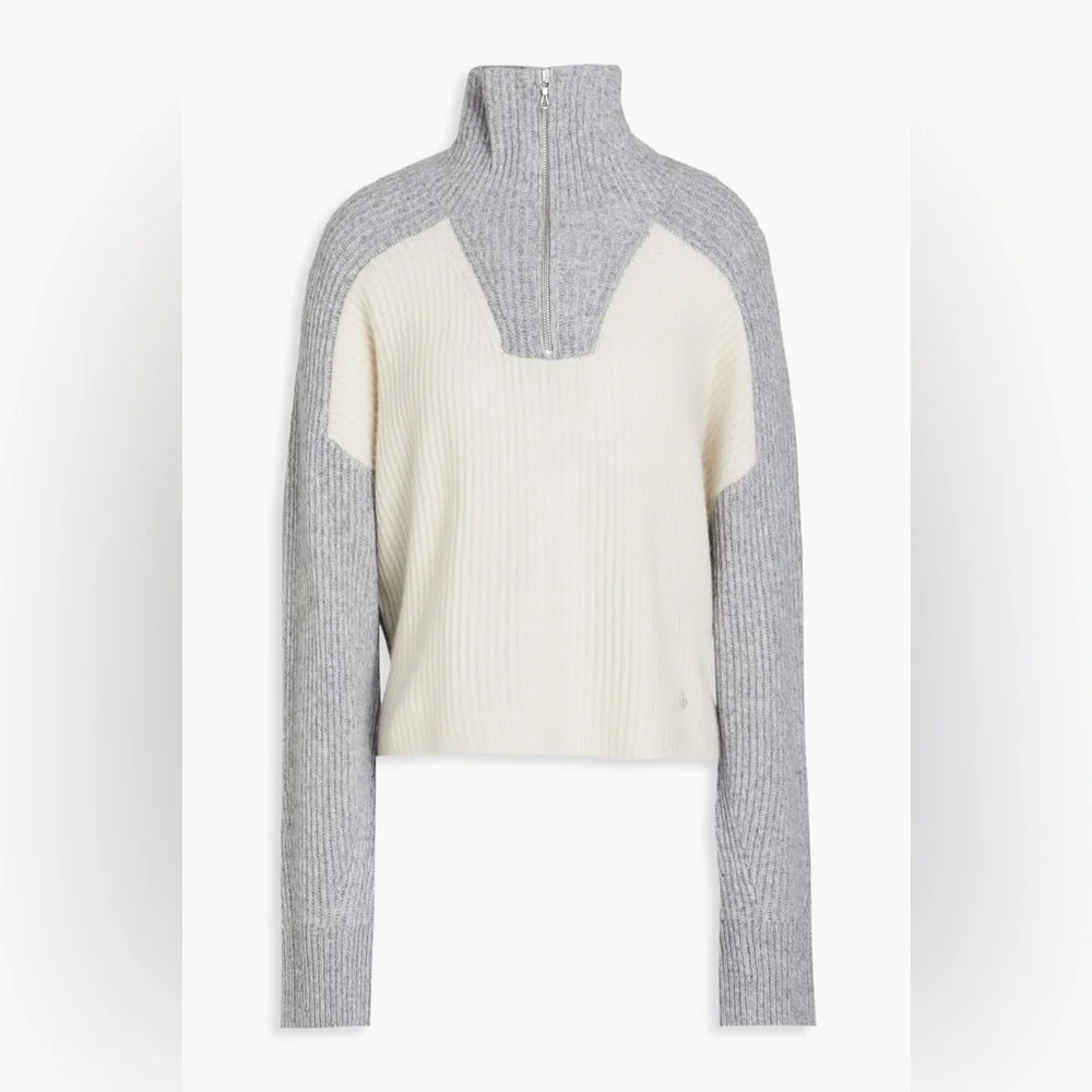 RAG & BONE
Pierce Colorblock Rib Cashmere Boxy Fit Knit Half Zip Sweater Gray XS - Picture 3 of 13